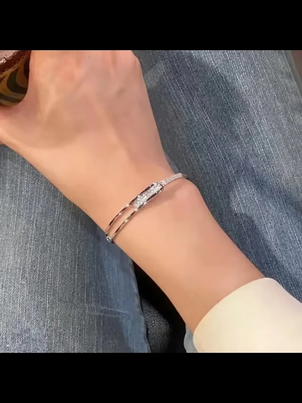 Silver Crystal Pave Open Cuff Bracelet - Women's Accessories